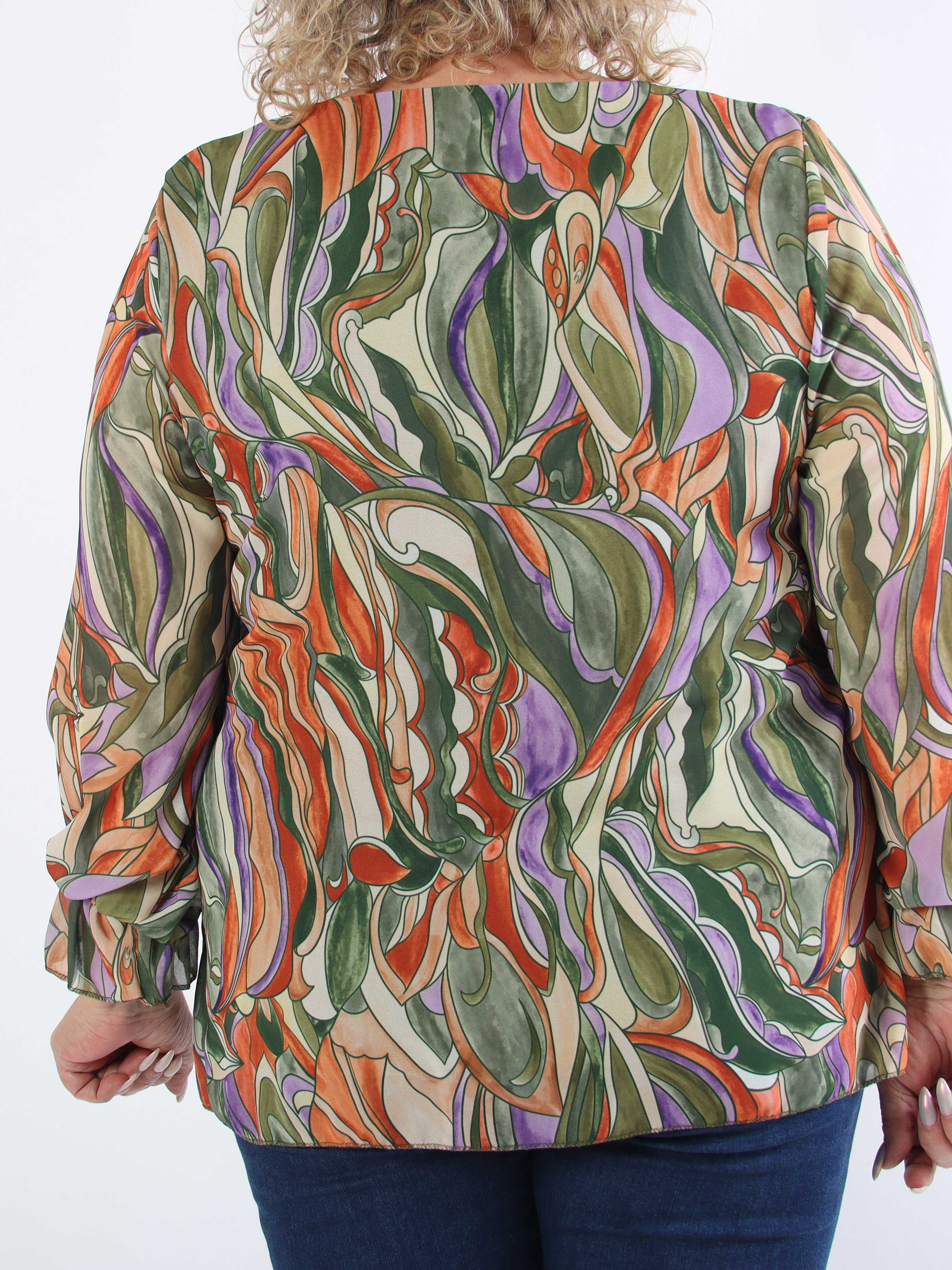 Lilia - Mønstret plisseret plus size bluse